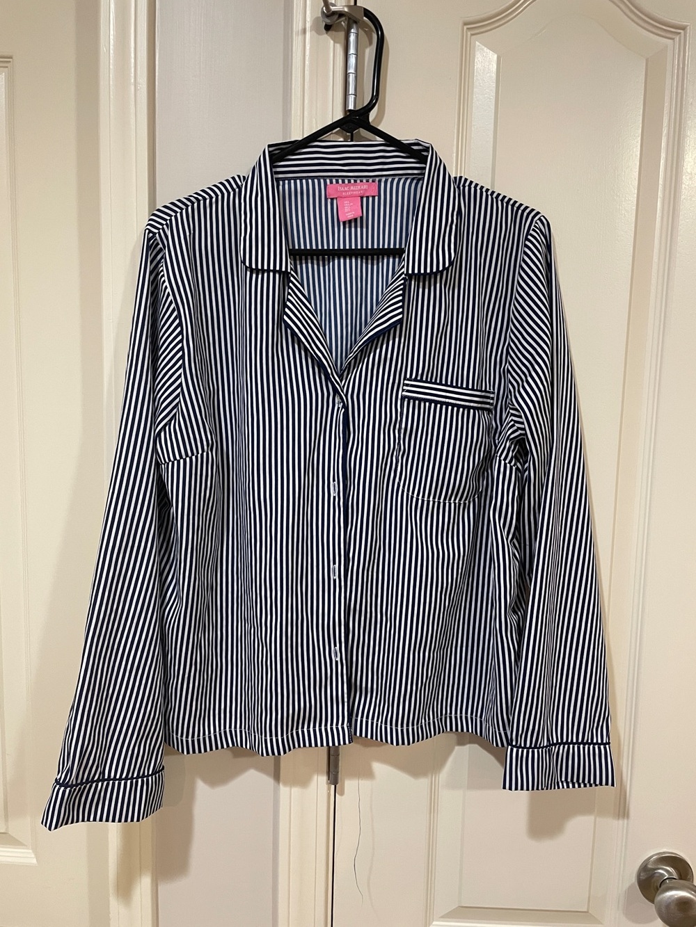 Isaac Mizrahi Striped Navy and White Button-Front Women's Top Pijama